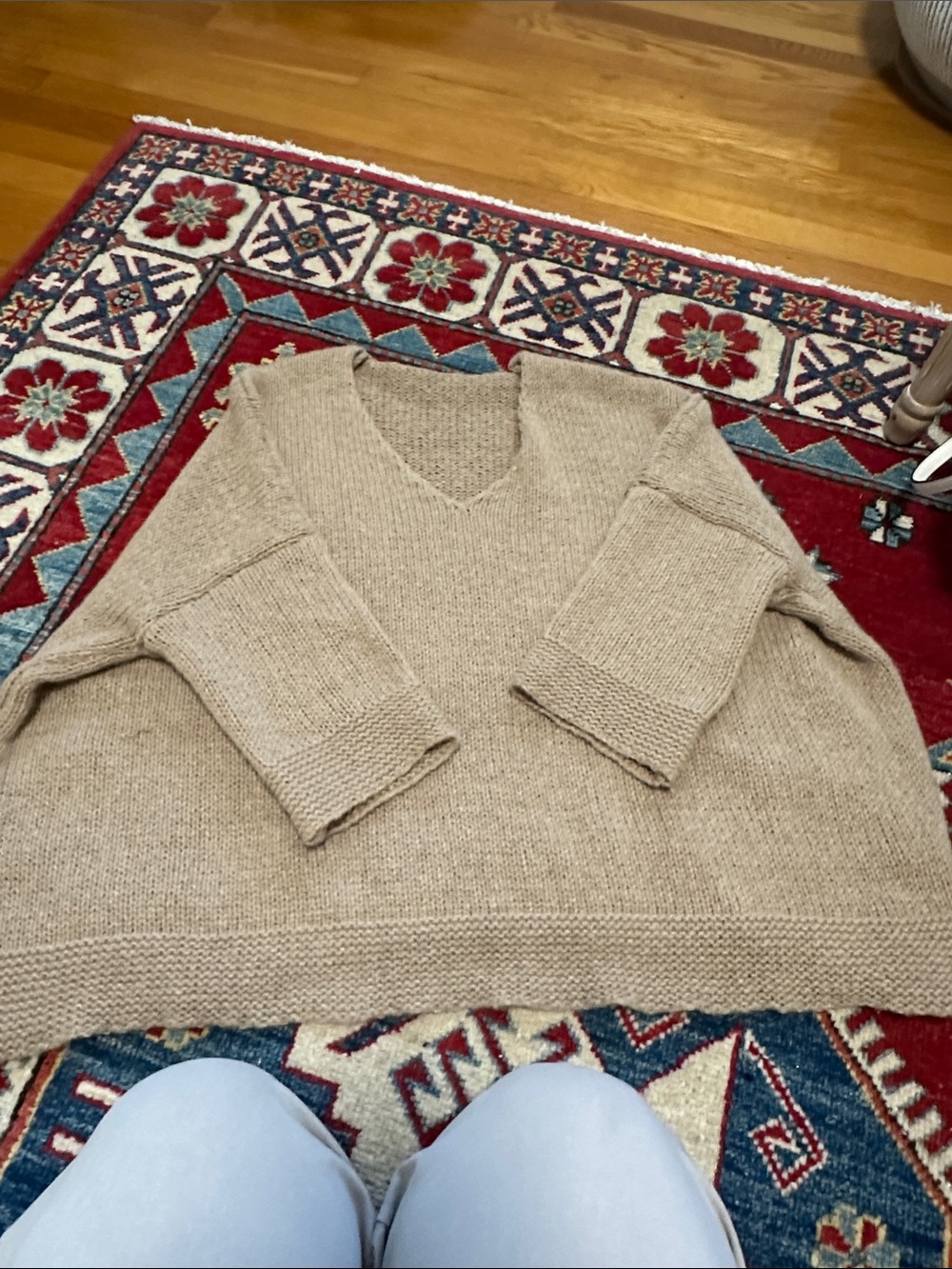 Cozy V-Neck Knit Sweater in Light Brown